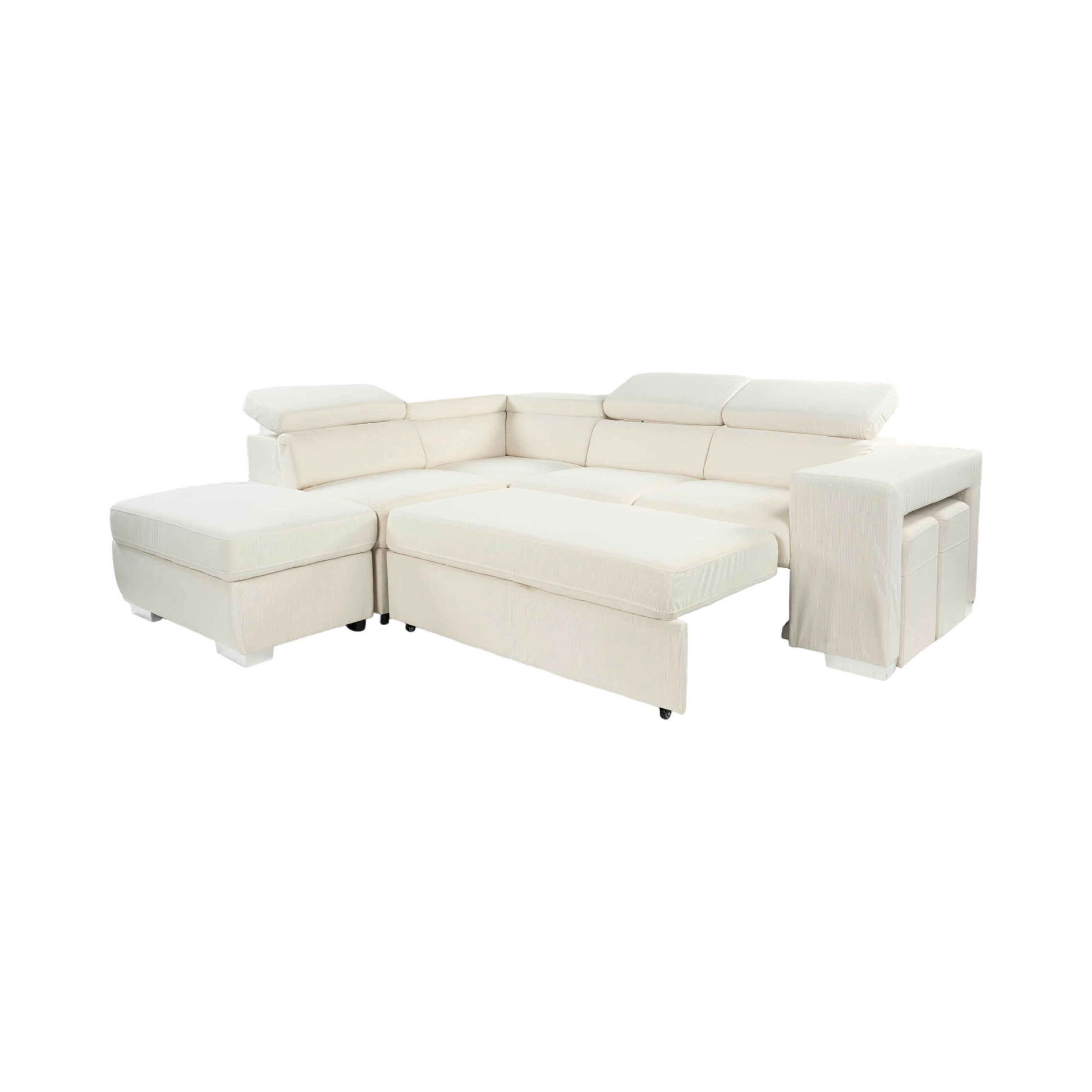 Sven - Sofá esquinero convertible de terciopelo de 7 plazas izquierdo - Beige