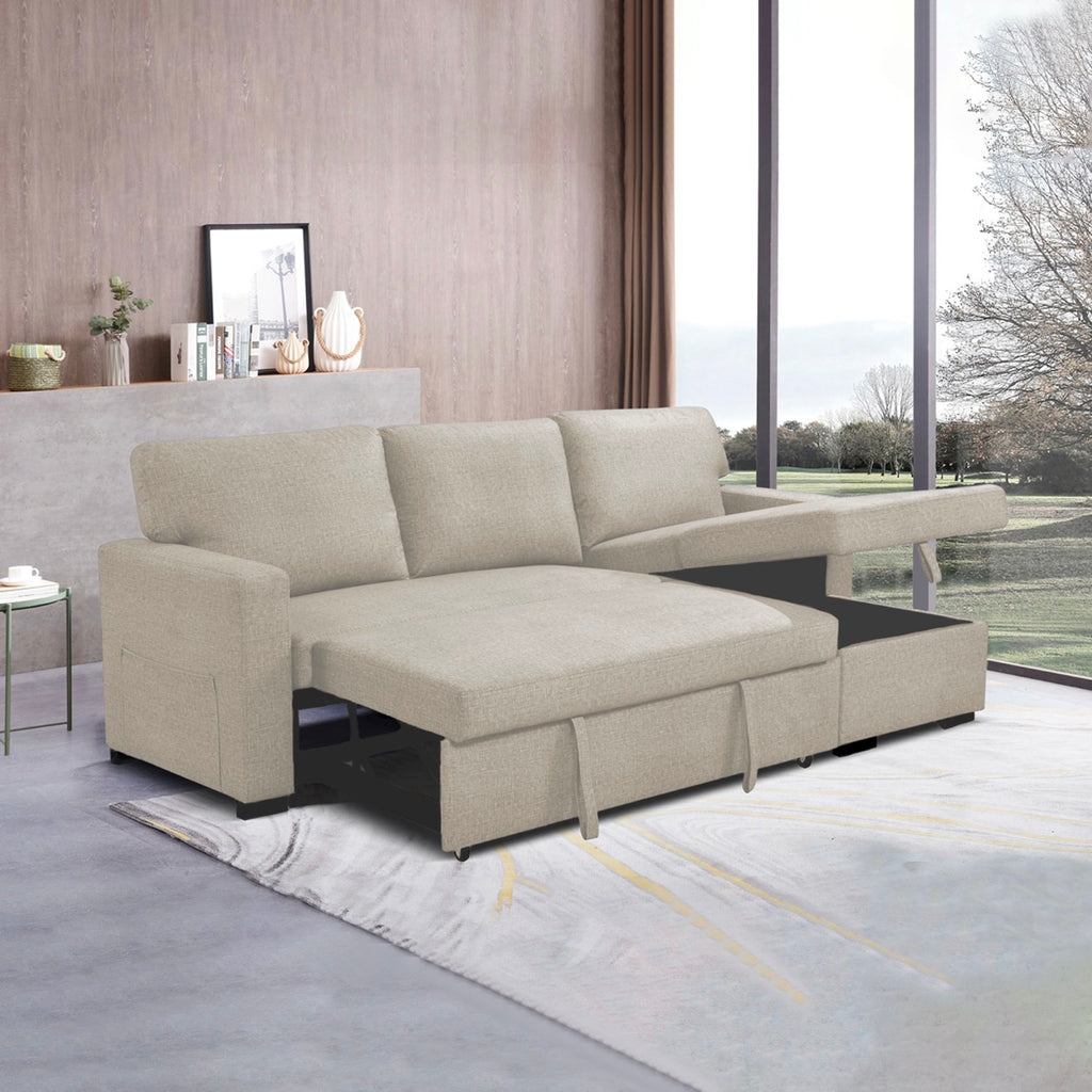 Cosy - Sofá esquinero de tela reversible y convertible - Beige