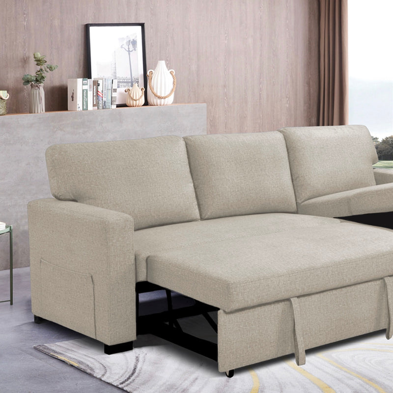 Cozy - Canapé D'Angle Réversible Et Convertible En Tissu - Beige