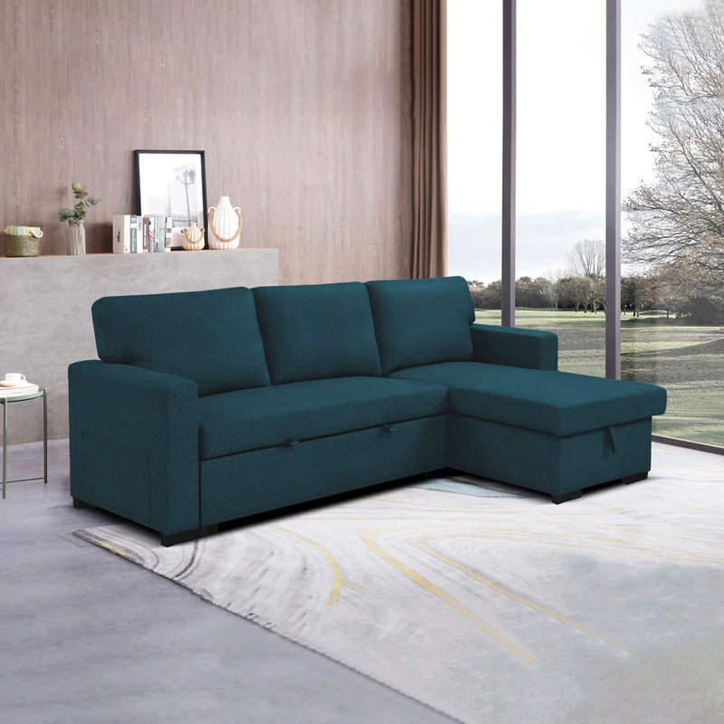 Cozy - Canapé D'Angle Réversible Et Convertible En Tissu - Bleu