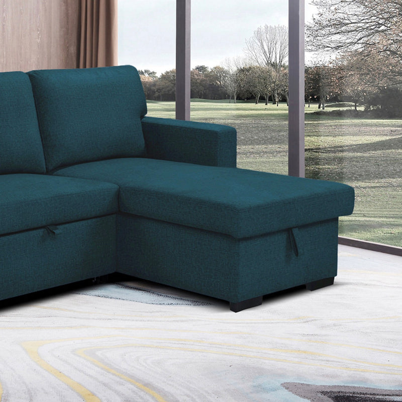 Cozy - Canapé D'Angle Réversible Et Convertible En Tissu - Bleu