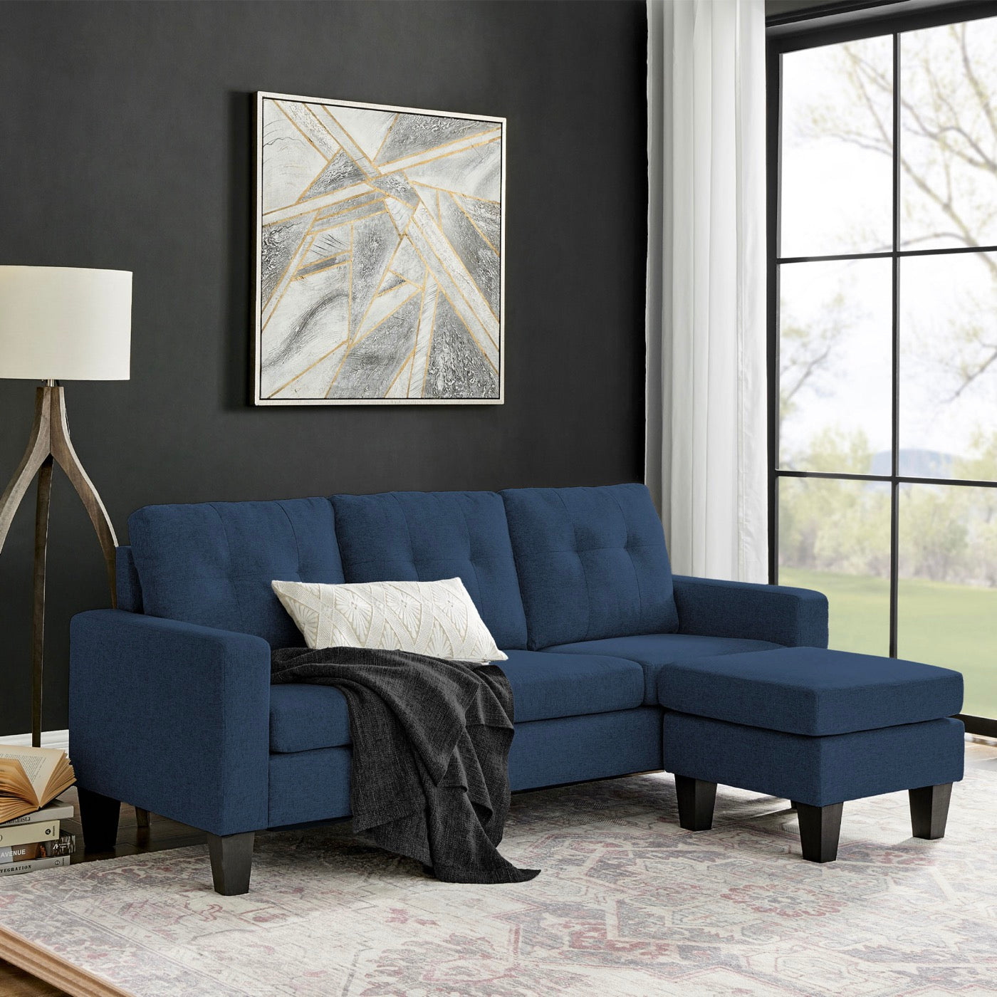Lumina - Reversible Corner Sofa With Microfiber Ottoman - Blue