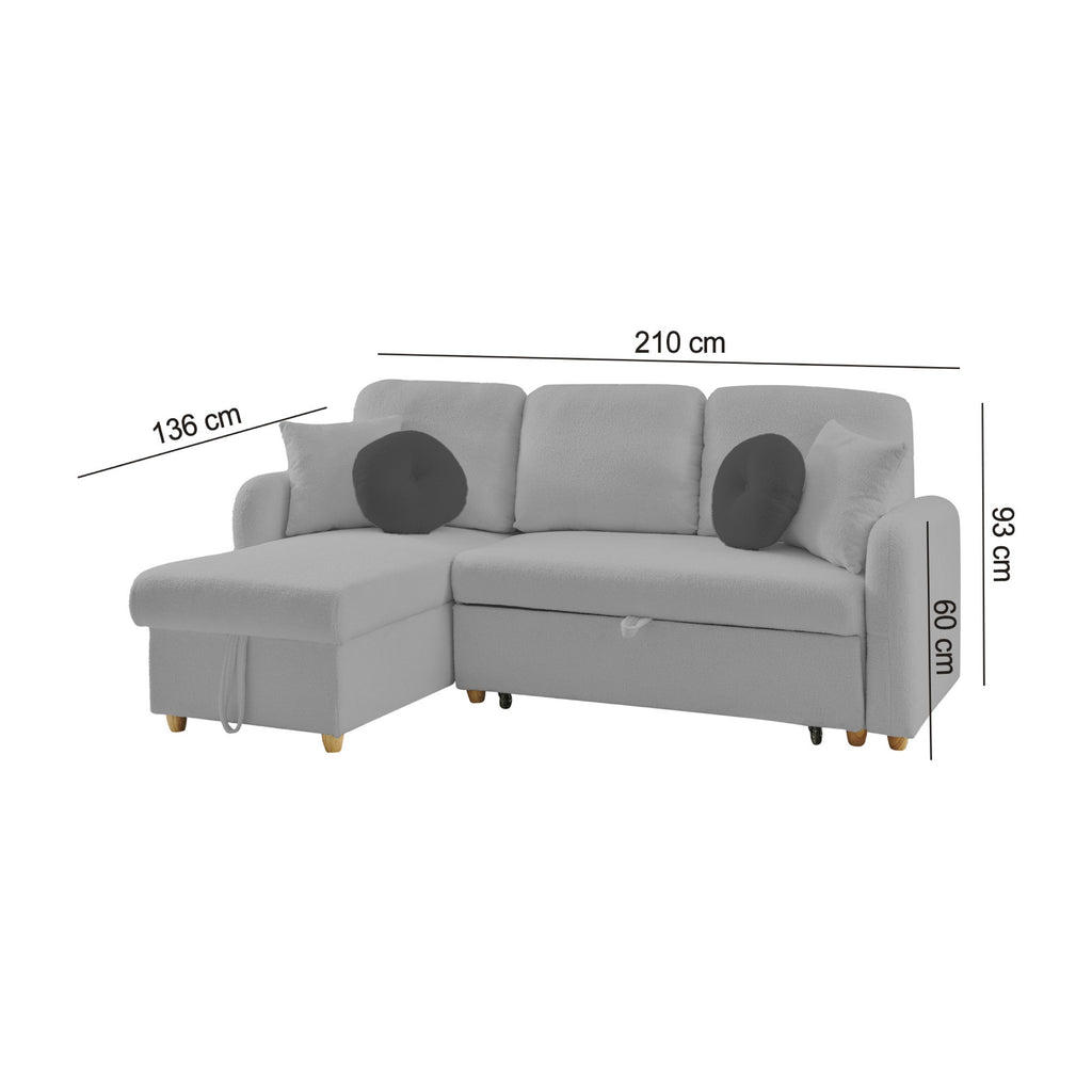 Siveco - Convertible Left Corner Sofa in Blouclette Fabric - Gray