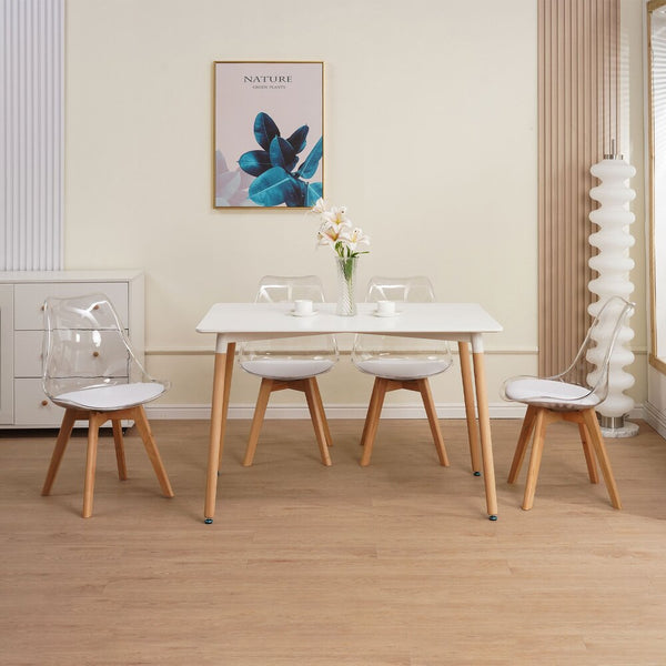 Scandi - Ensemble Table Rectangulaire De Repas + 4 Chaises - Transparent