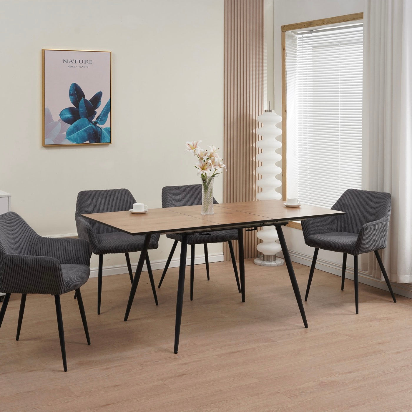 Scandi - Mesa de comedor extensible estilo escandinavo - Natural