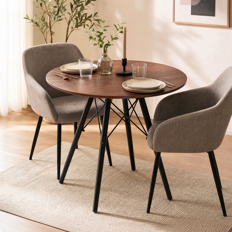 Scandi - Table De Repas Ronde Scandinave - Noyer