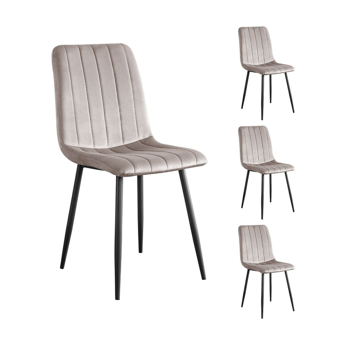 Velvet - Lot De 4 Chaises Repas - Velours - Gris Clair