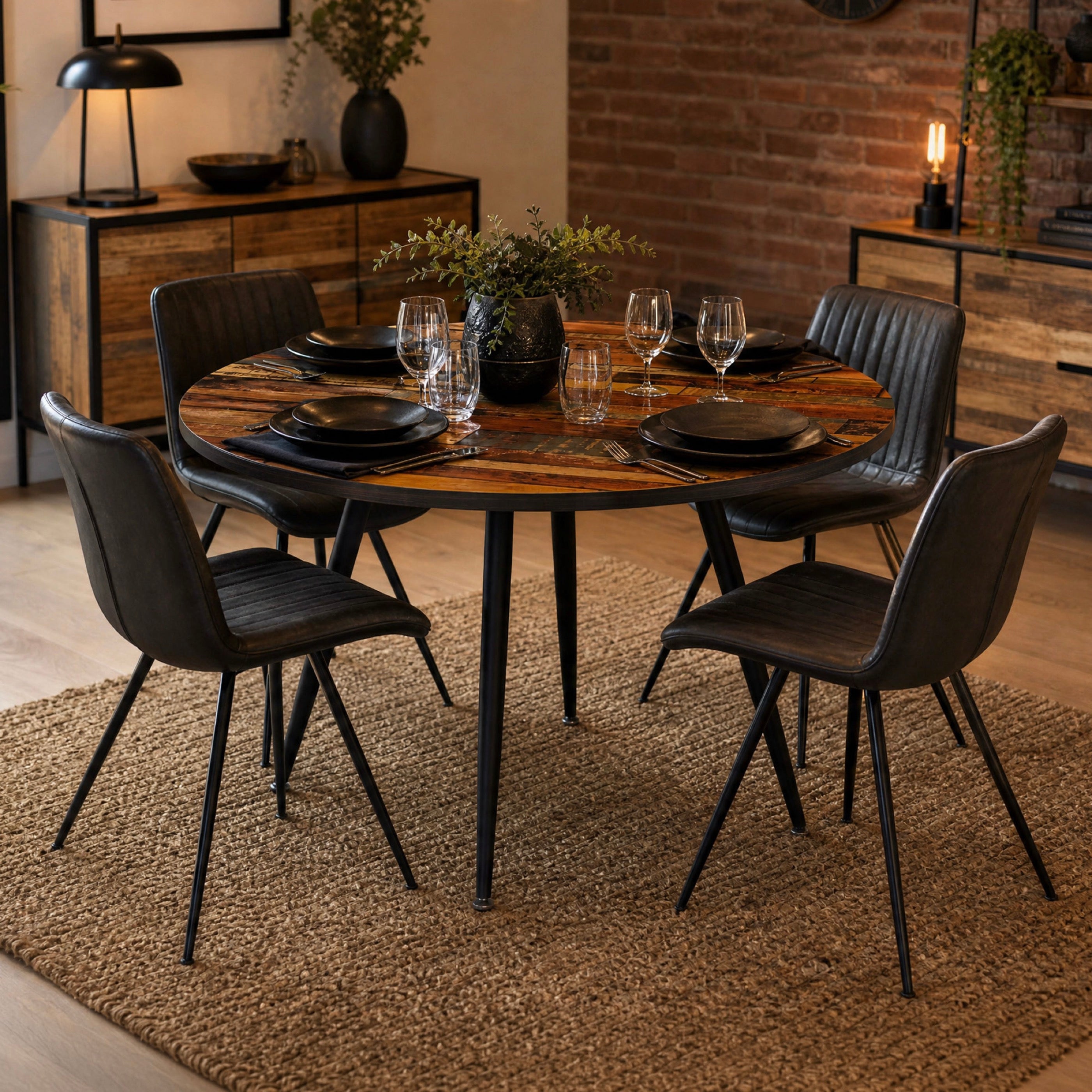 Scandi - Mesa de comedor redonda estilo escandinavo - Natural