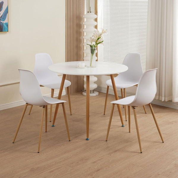 Scandi - Ensemble Table À Manger Ronde + 4 Chaises - Blanc