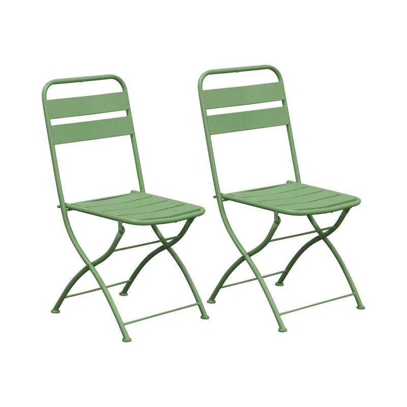 Baca - Ensemble Table + 2 Chaises De Jardin Pliable En Métal - Vert