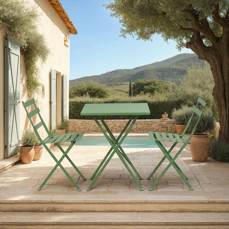 Baca - Ensemble Table + 2 Chaises De Jardin En Métal - Vert