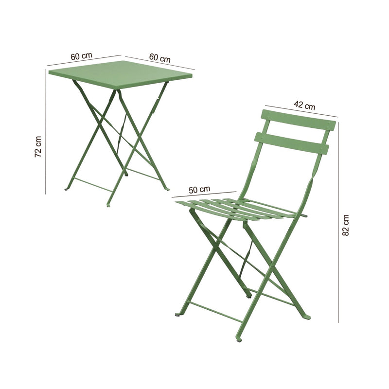 Baca - Ensemble Table + 2 Chaises De Jardin En Métal - Vert