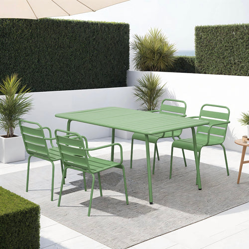 Baca - Ensemble Table De Jardin + 4 Fauteuils En Métal - Vert