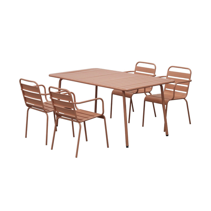 Baca - Ensemble Table De Jardin + 4 Fauteuils En Métal - Terracotta