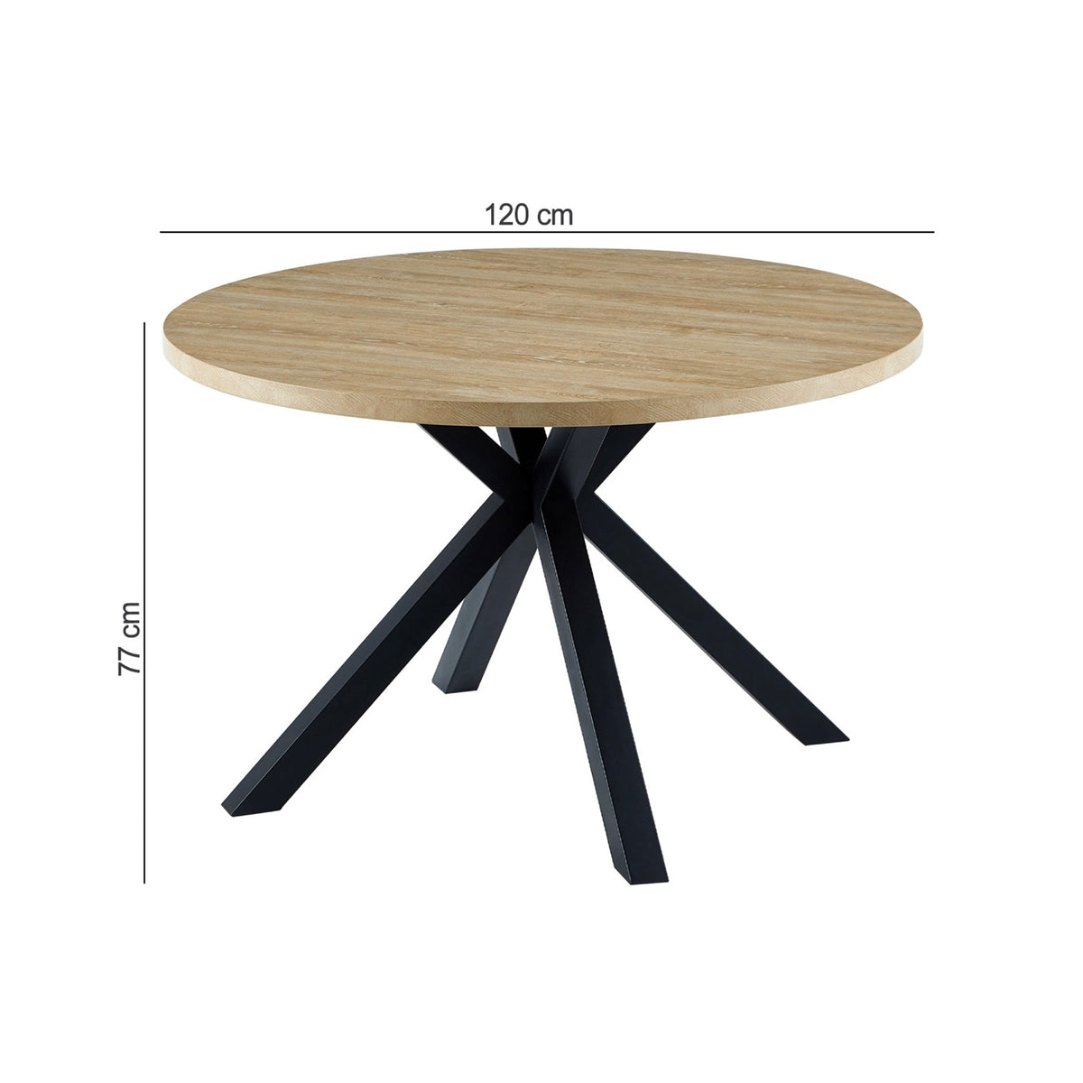 Alina - Table À Manger Ronde Et Pieds En Métal - 4 Personnes - Naturel