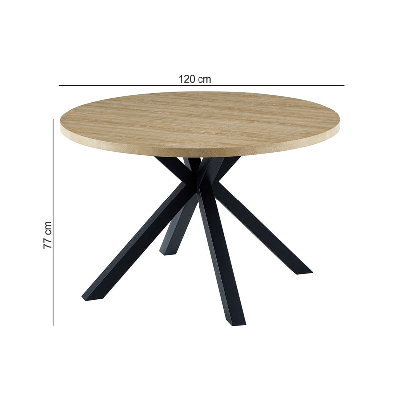 Alina - Table À Manger Ronde Et Pieds En Métal - Naturel