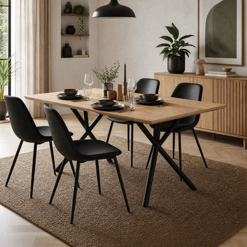 Alina - Table De Repas Et Pieds Croisés Métal - Naturel
