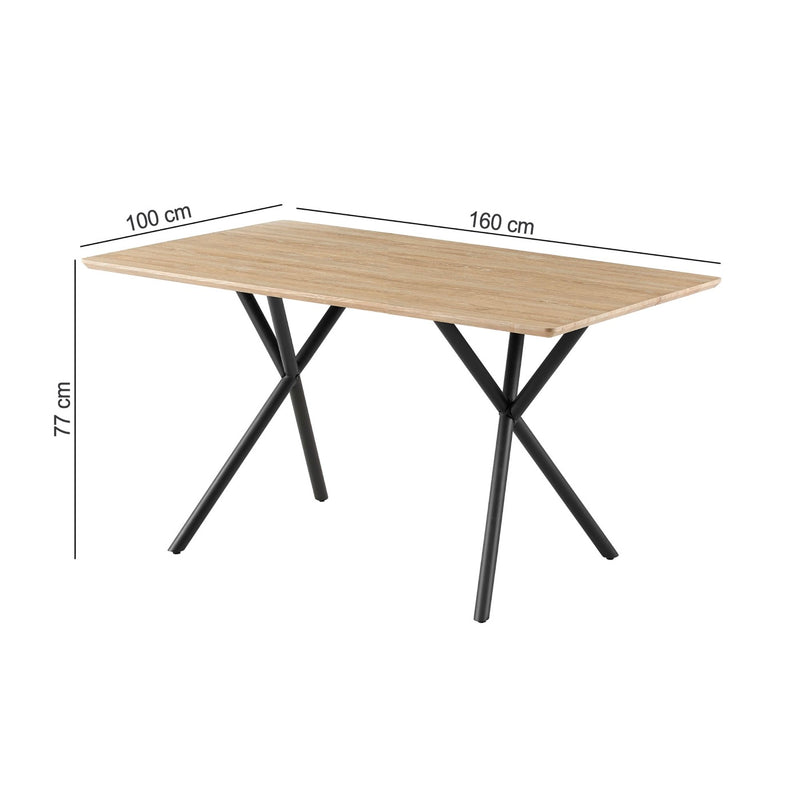 Alina - Table De Repas Et Pieds Croisés Métal - Naturel