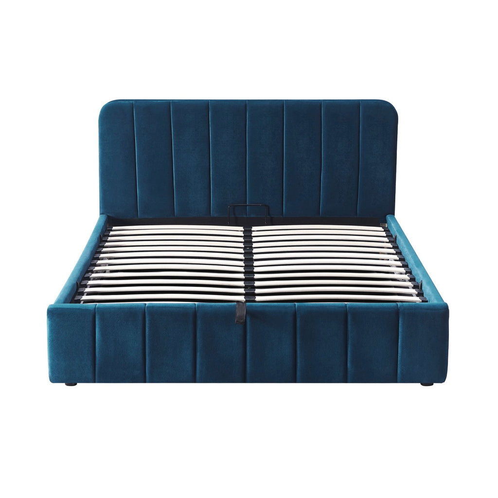 Aviala - Velvet Storage Bed With Headboard + Slatted Base - Blue