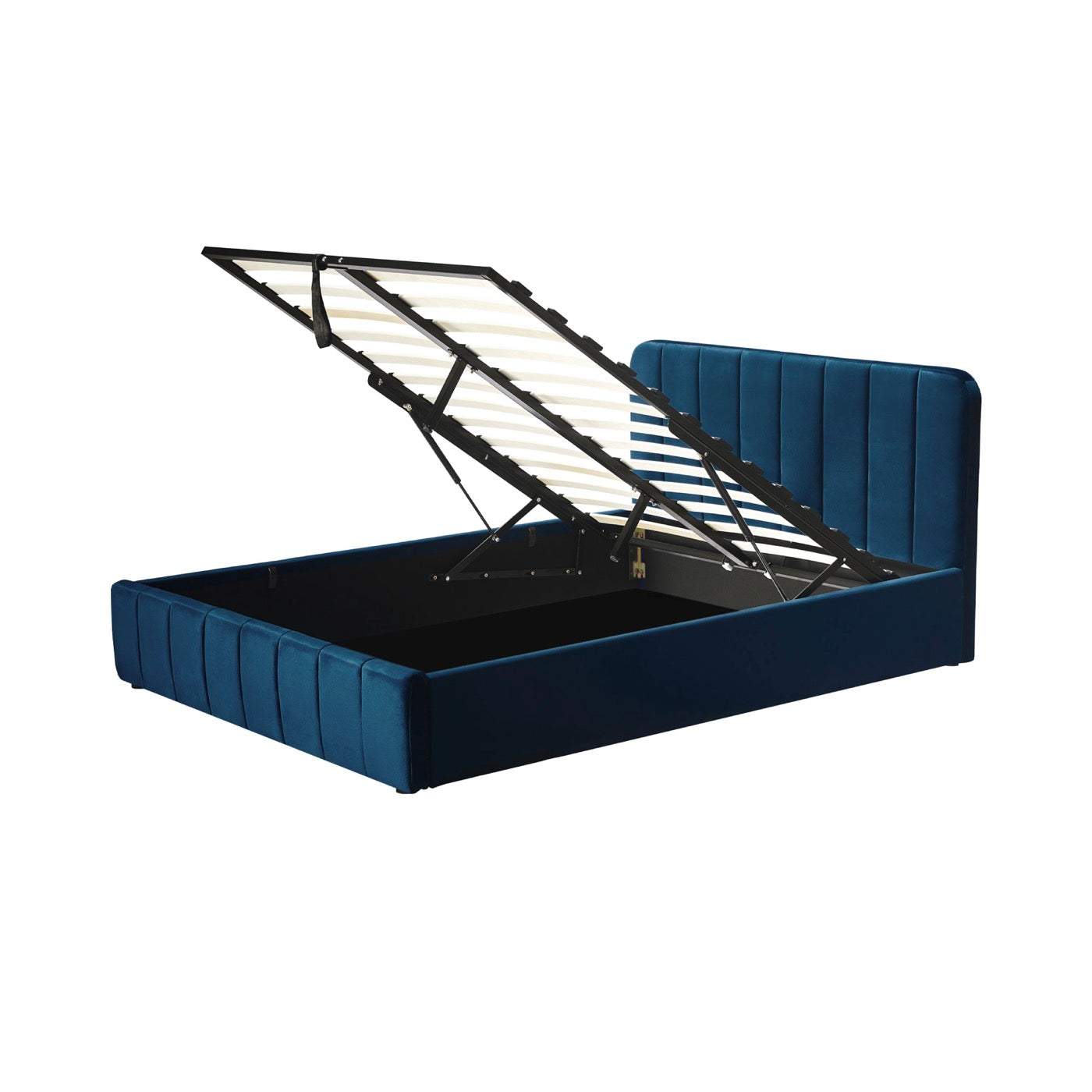 Aviala - Velvet Storage Bed With Headboard + Slatted Base - Blue