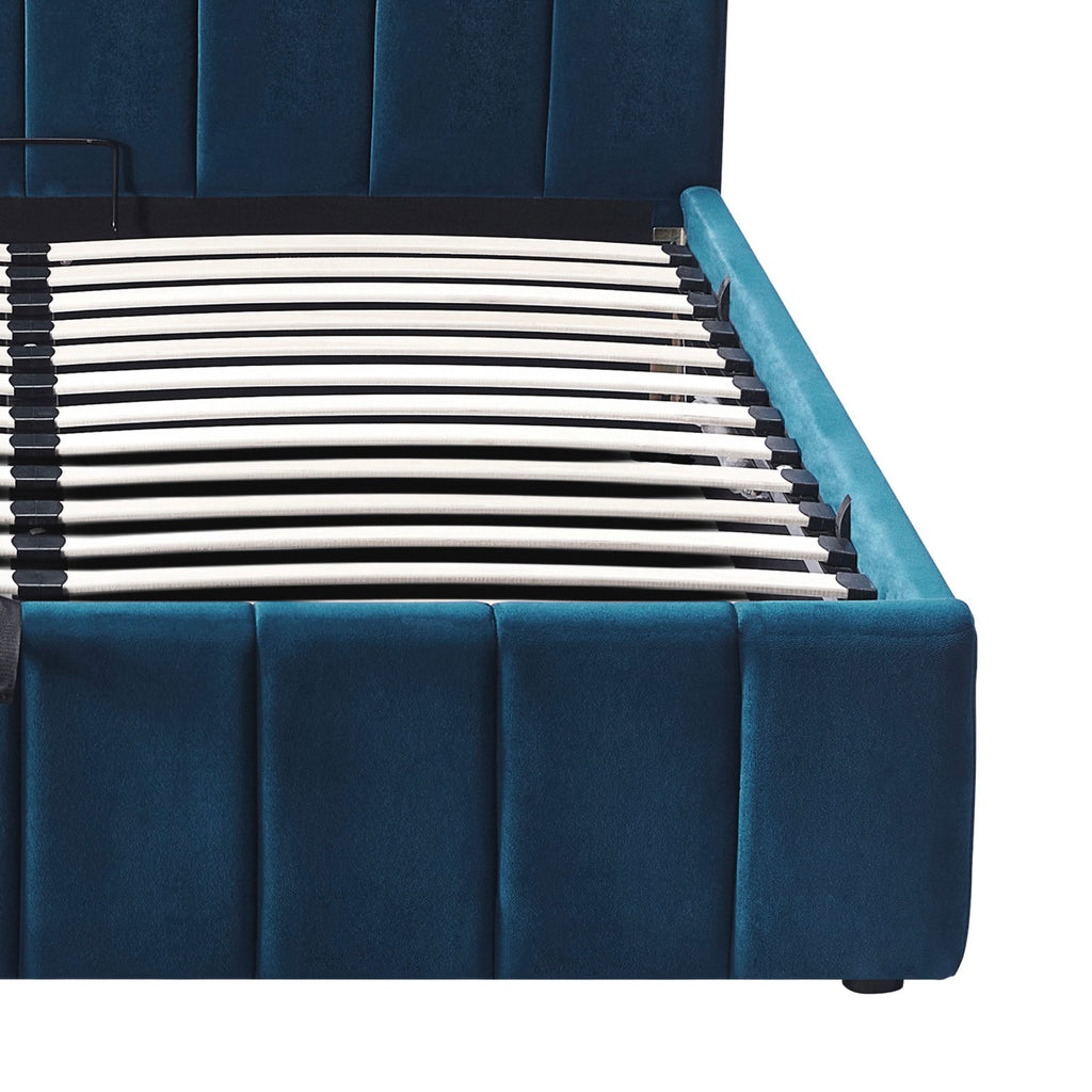 Aviala - Velvet Storage Bed With Headboard + Slatted Base - Blue