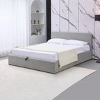 Aviala - Boucle Trunk Bed With Headboard + Slatted Base - Light Gray