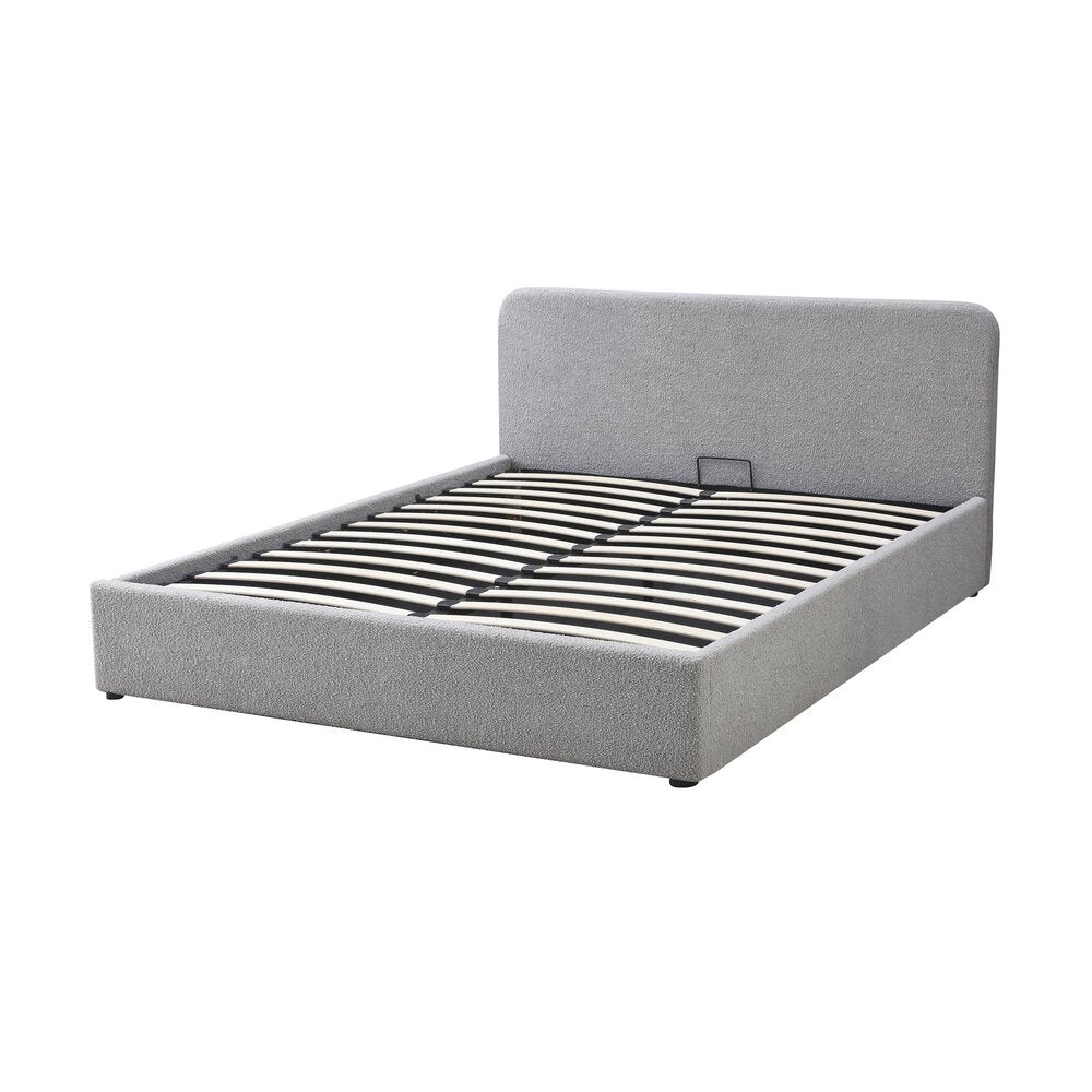 Aviala - Boucle Trunk Bed With Headboard + Slatted Base - Light Gray