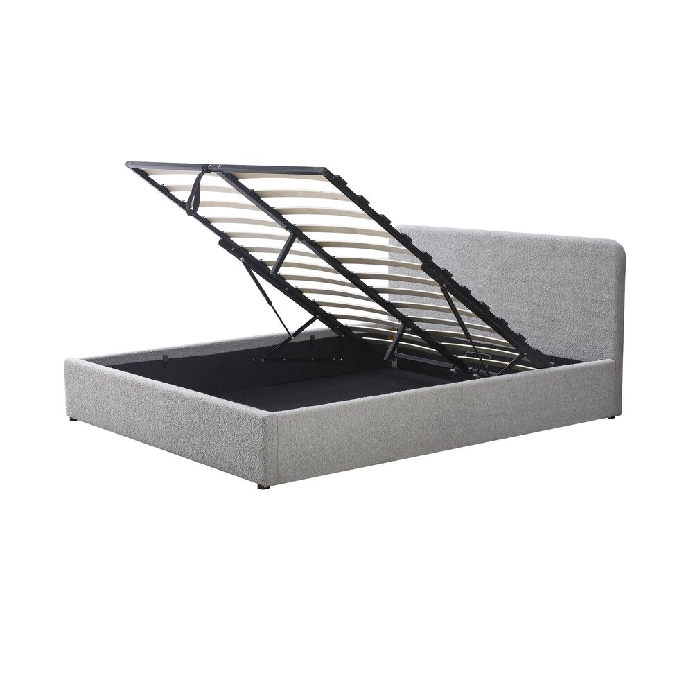 Aviala - Boucle Trunk Bed With Headboard + Slatted Base - Light Gray