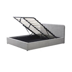 Aviala - Boucle Trunk Bed With Headboard + Slatted Base - Light Gray