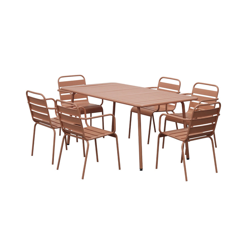 Baca - Ensemble Table De Jardin + 6 Fauteuils En Métal - Terracotta