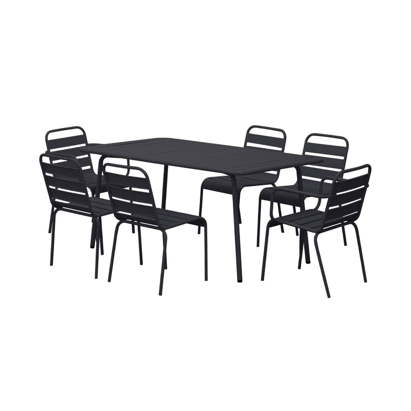 Baca - Ensemble Table + 4 Chaises + 2 Fauteuils En Métal - Gris