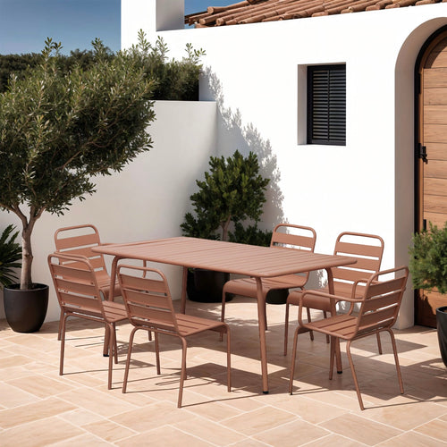 Baca - Ensemble Table + 4 Chaises + 2 Fauteuils En Métal - Terracotta