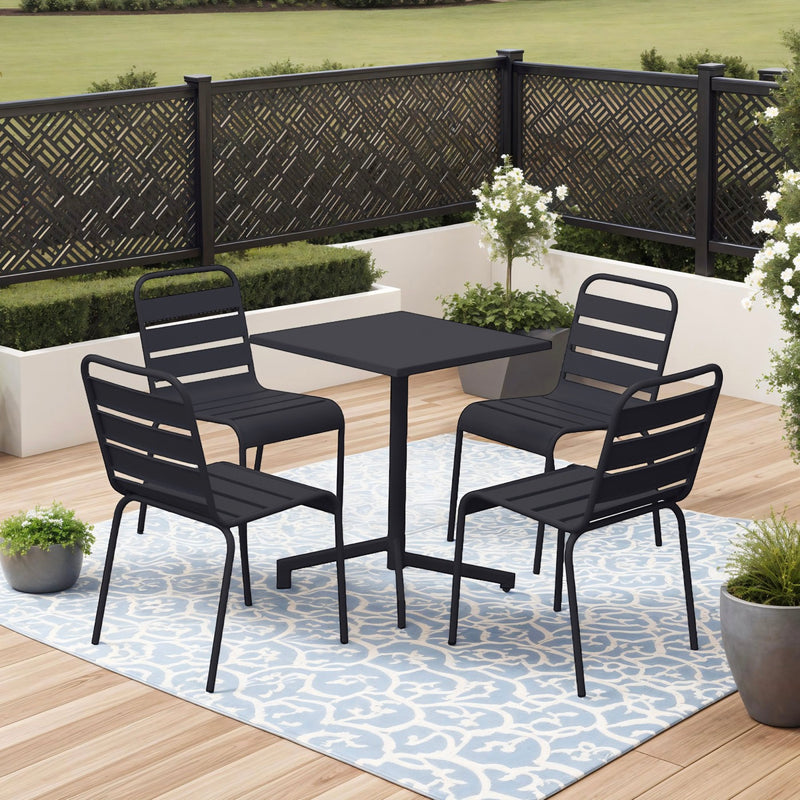 Baca - Ensemble Table De Jardin Carrée + 4 Chaises En Métal - Gris