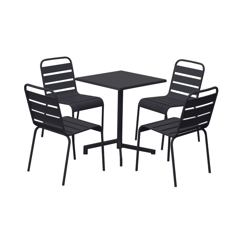 Baca - Ensemble Table De Jardin Carrée + 4 Chaises En Métal - Gris