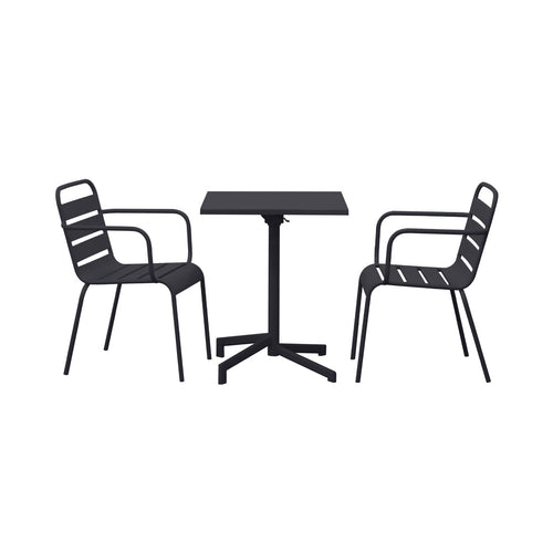 Baca - Ensemble Table De Jardin Carrée + 2 Fauteuils En Métal - Gris