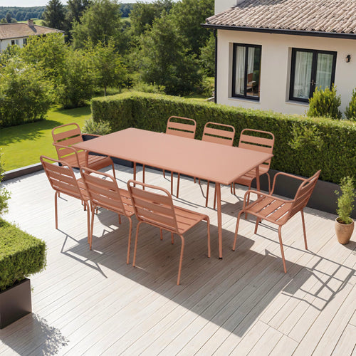 Baca - Ensemble Table +6 Chaises +2 Fauteuils En Métal - Terracotta