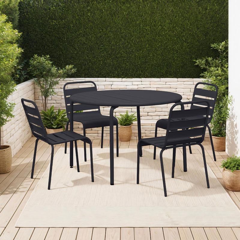 Baca - Ensemble Table De Jardin + 4 Chaises En Métal - Gris