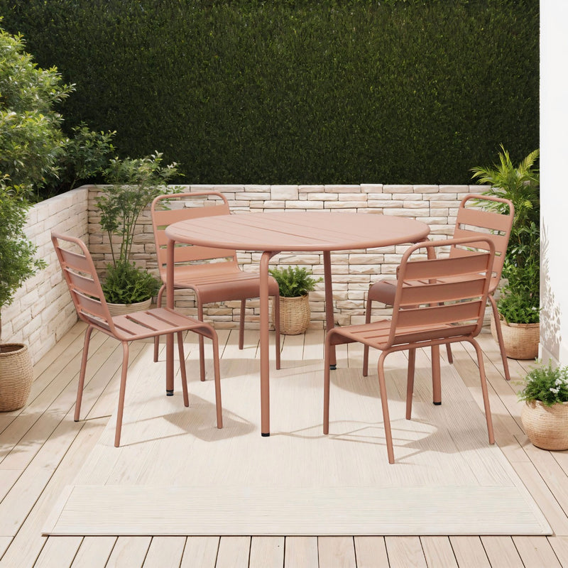 Baca - Ensemble Table De Jardin + 4 Chaises En Métal - Terracotta
