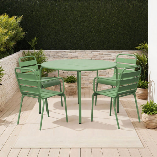 Baca - Ensemble Table De Jardin + 4 Fauteuils En Métal - Vert