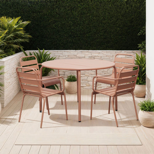 Baca - Ensemble Table Jardin + 4 Fauteuils En Métal - Terracotta