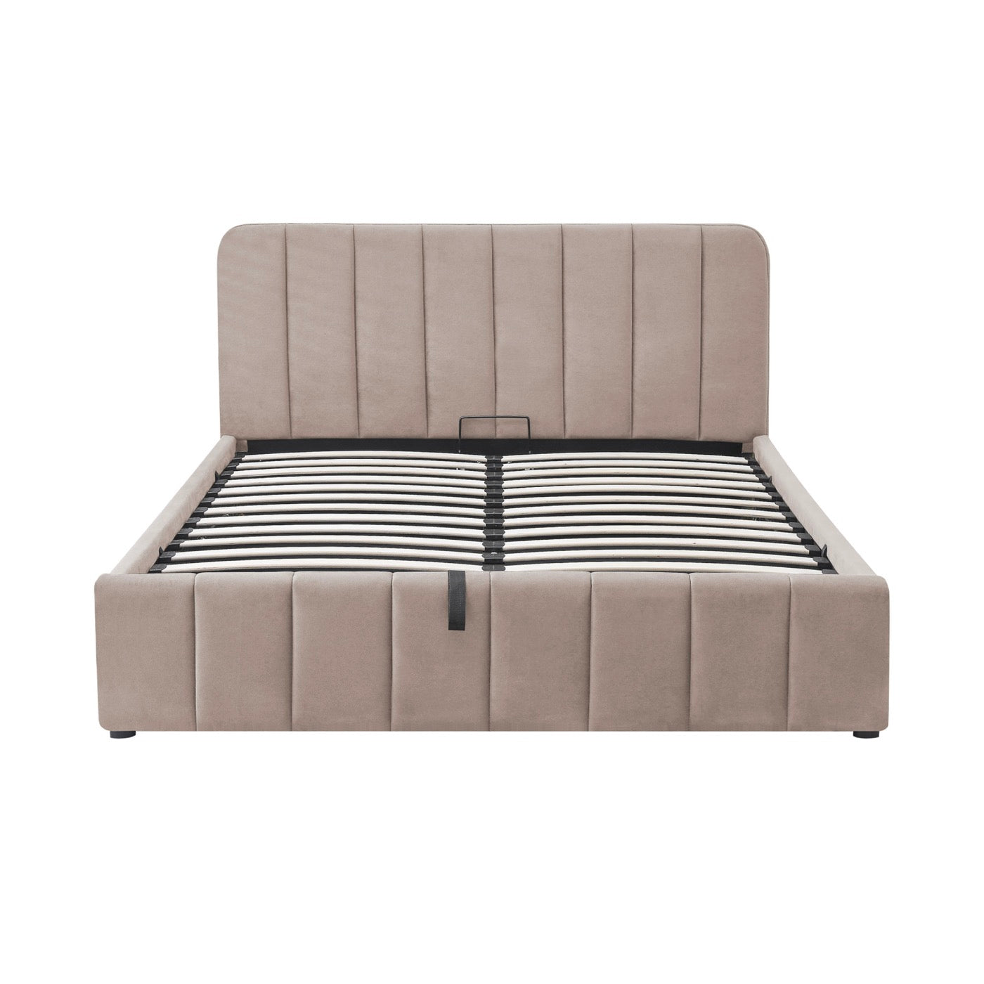 Aviala - Cama contenedor de terciopelo con cabecero + somier de láminas - Taupe