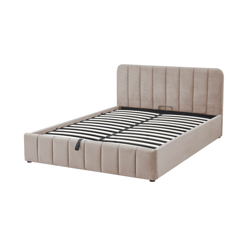 Aviala - Lit Coffre Velours Avec Tête De Lit + Sommier À Lattes - Taupe