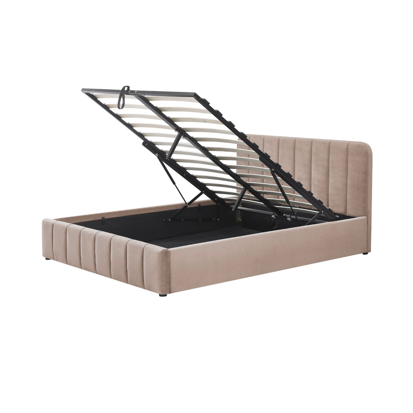 Aviala - Cama contenedor de terciopelo con cabecero + somier de láminas - Taupe