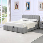 Aviala - Cama contenedor de tela con cabecero + somier de láminas - Gris