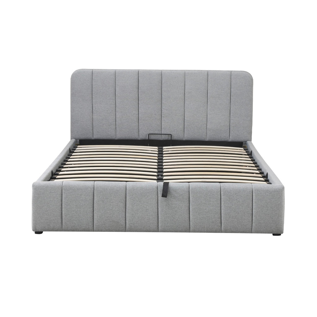 Aviala - Cama contenedor de tela con cabecero + somier de láminas - Gris