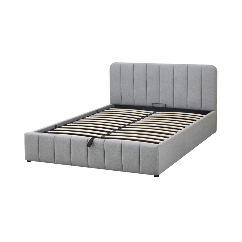 Aviala - Lit Coffre En Tissu Avec Tête De Lit + Sommier À Lattes - Gris