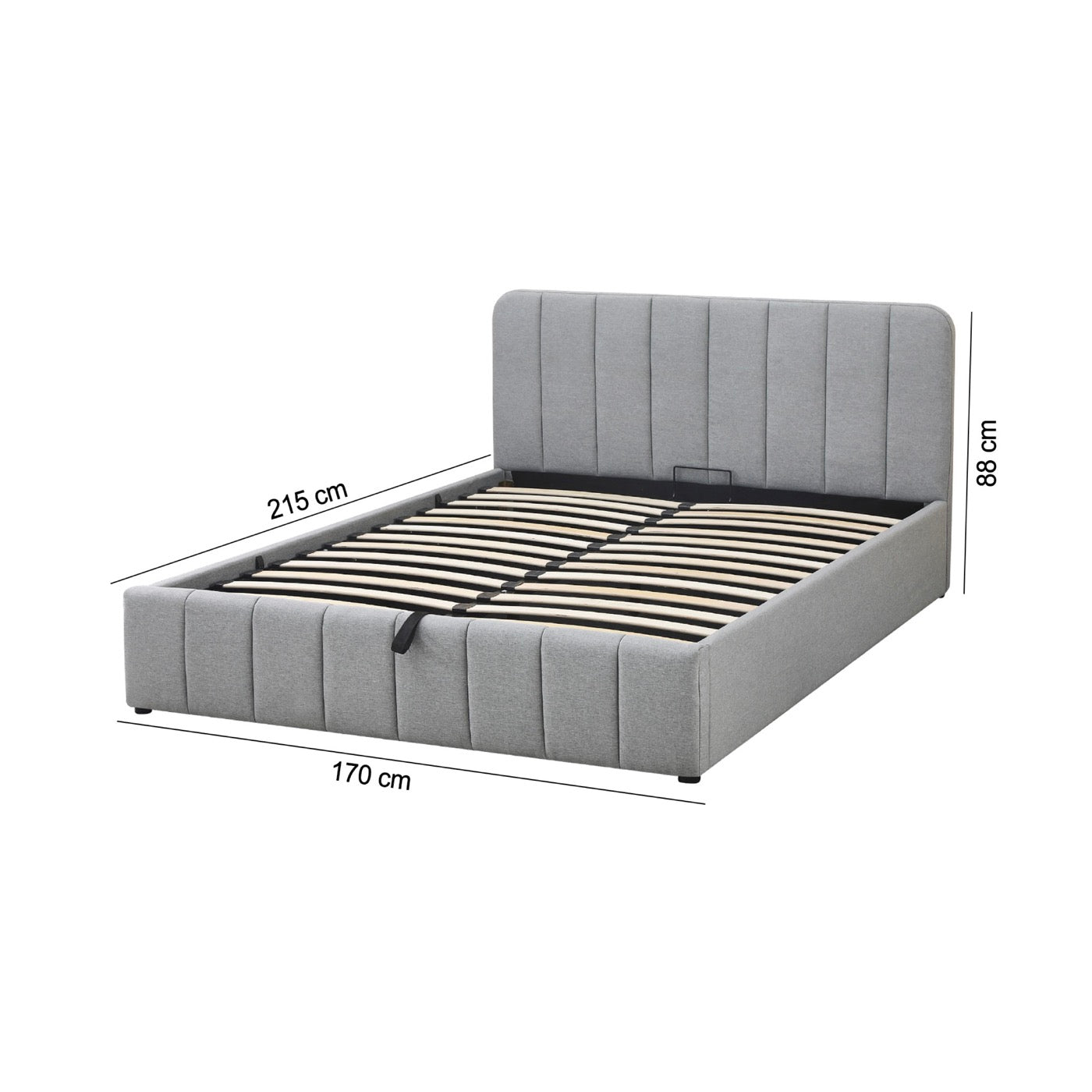 Aviala - Cama contenedor de tela con cabecero + somier de láminas - Gris