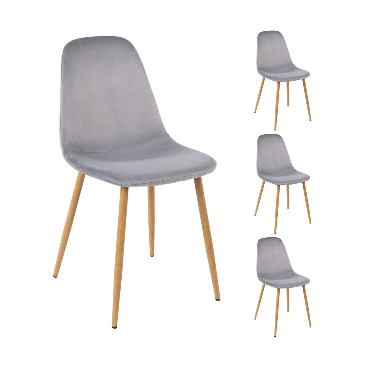 Velvet - Lot De 4 Chaises - Velours - Gris Et Naturel