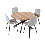 Dialo - Ensemble Table Ronde + 4 Chaises En Velours - Gris