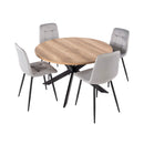 Dialo - Ensemble Table Ronde + 4 Chaises En Velours - Gris